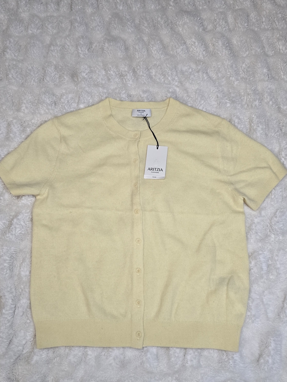Aritzia Pale Yellow Short-Sleeve Button Crew Cardigan